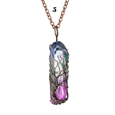 Rainbow Stone Tree of Life Pendant Necklace