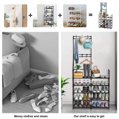 Double-row Single-hanging Coat And Shoe Racks