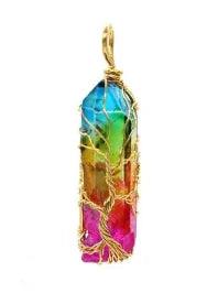 Rainbow Stone Tree of Life Pendant Necklace