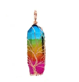 Rainbow Stone Tree of Life Pendant Necklace