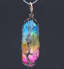 Rainbow Stone Tree of Life Pendant Necklace